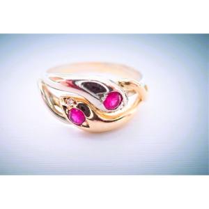 Art Deco Snake Head Ring In 18-carat White And Yellow Gold With Diamonds