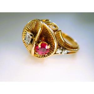 Art Deco Ring With Diamonds And Rubies