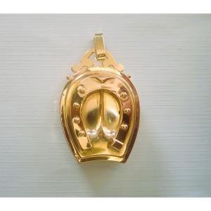 Pendentif cassolette motif fer à cheval or rose 18 carats  Napoleon III 