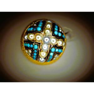 Art Deco Gold Brooch With Pearls And Turquoise
