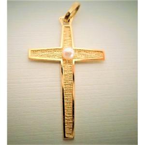 Pedentif croix or 18 carats et perle