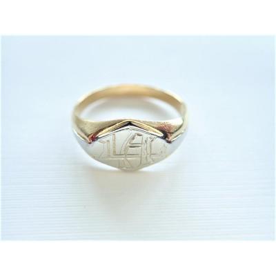 Art Deco Signet Ring Yellow Gold And White Gold