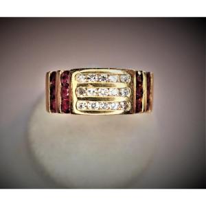 Vintage Bague Diamants et Rubis Or 18 Carats