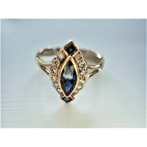 Vintage Bague Marquise Diamants Et Saphirs