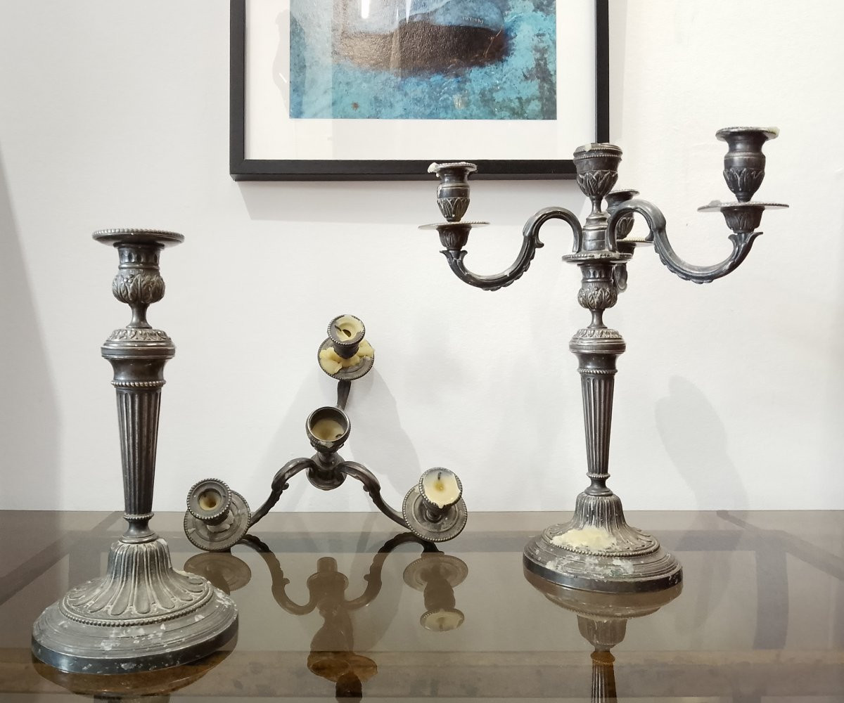 Paire de candélabres en bronze argenté.-photo-3
