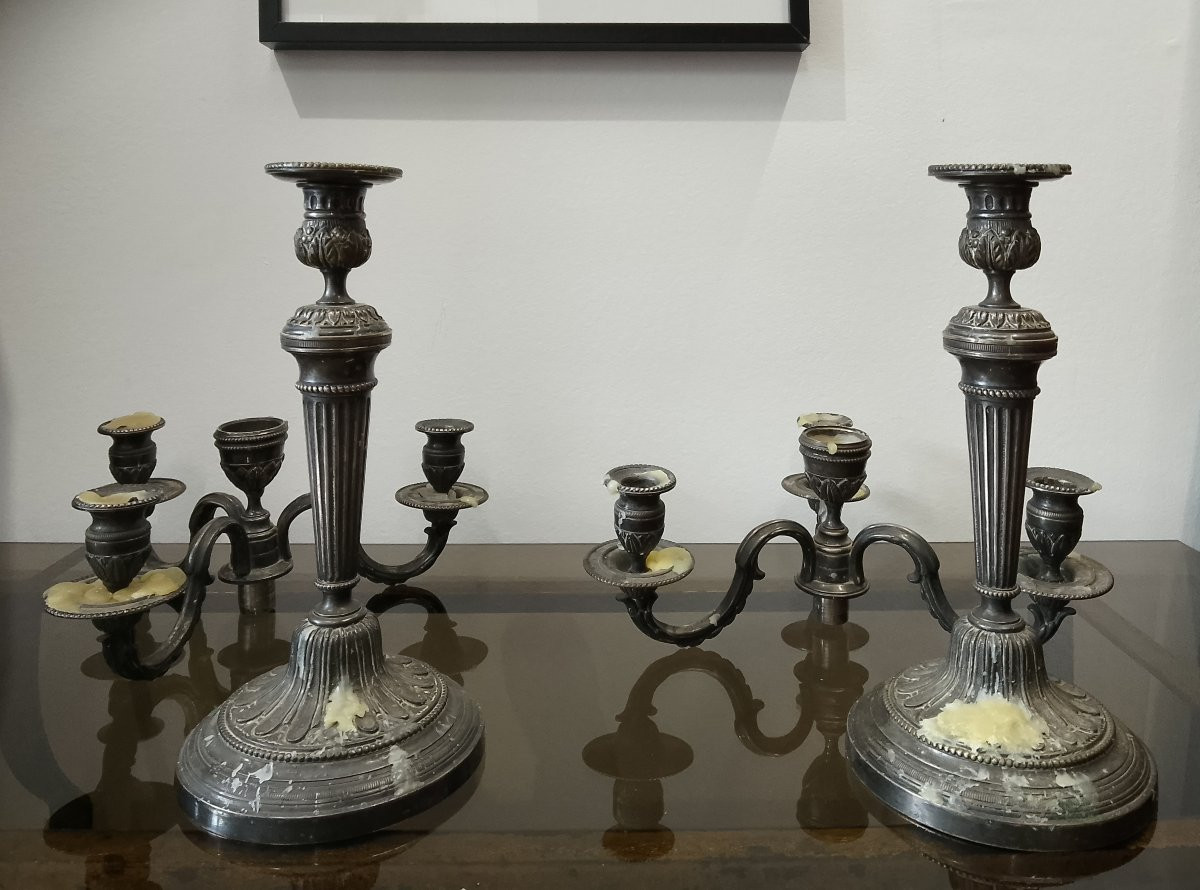 Paire de candélabres en bronze argenté.-photo-4