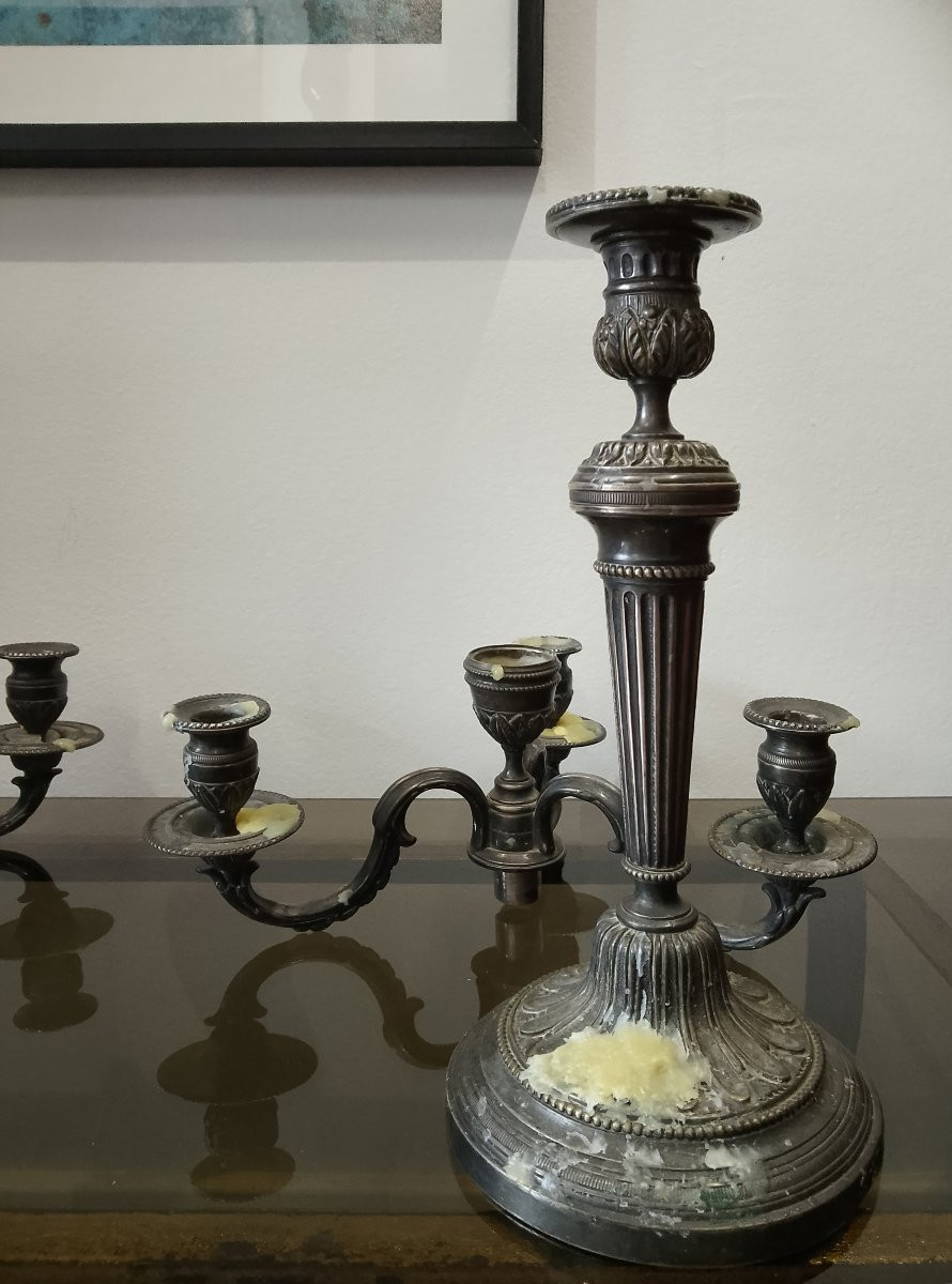 Paire de candélabres en bronze argenté.-photo-2
