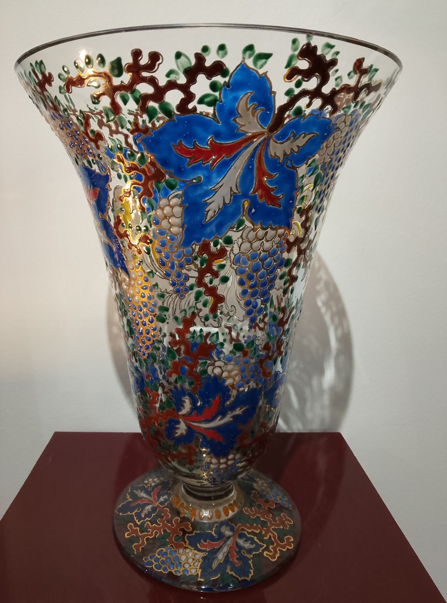 Grand vase en verre émaillé.-photo-1