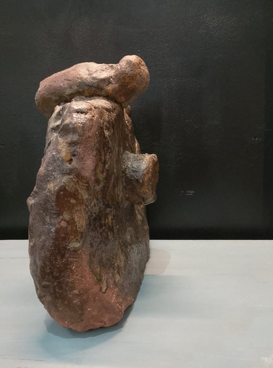 Sculpture brutaliste céramique vernissée.-photo-2