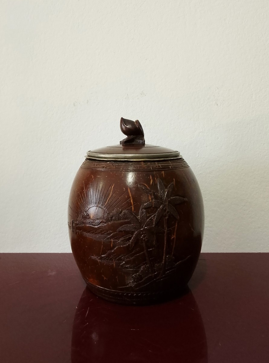 Tobacco Pot Made From Finely Carved Coconut.