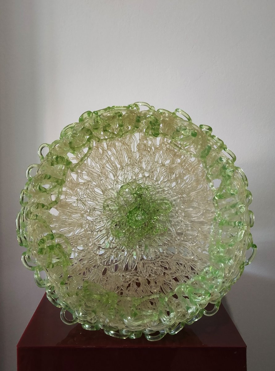 Large Resin Bowl-sculpture On A Pedestal From The 1970s.-photo-3