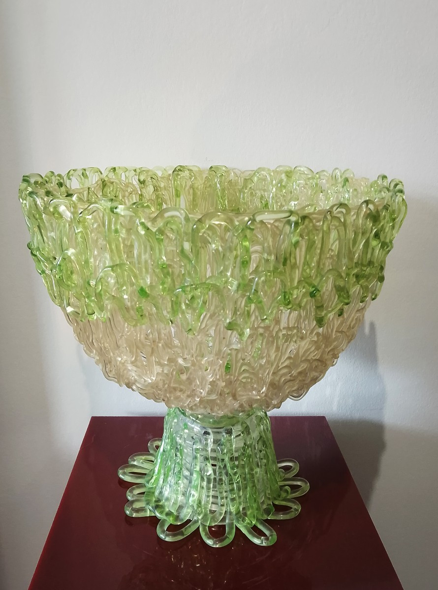 Large Resin Bowl-sculpture On A Pedestal From The 1970s.-photo-4