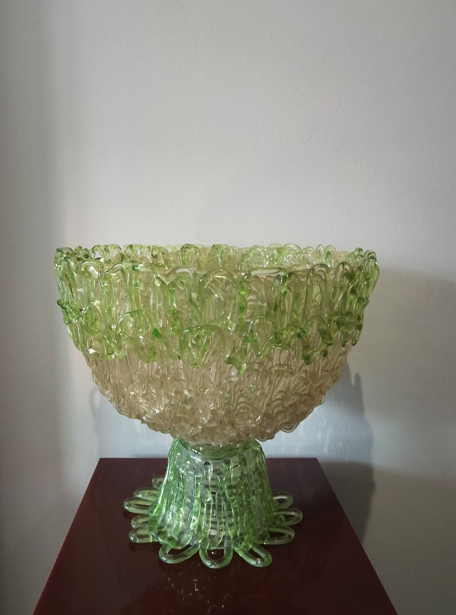Large Resin Bowl-sculpture On A Pedestal From The 1970s.-photo-8