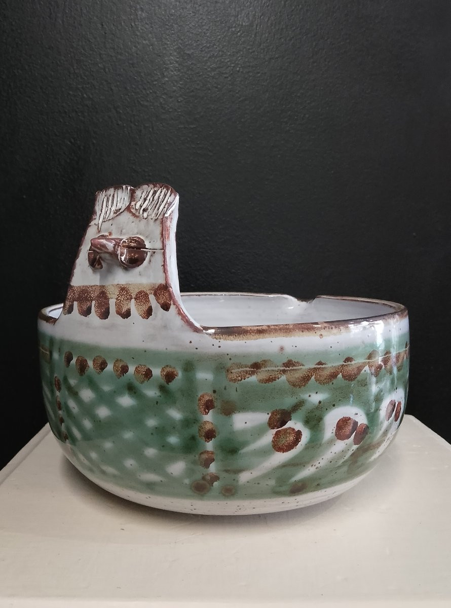Large Zoomorphic Bowl By Michel Barbier ( Vallauris ).-photo-3