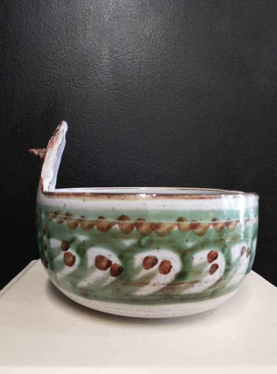 Large Zoomorphic Bowl By Michel Barbier ( Vallauris ).-photo-4