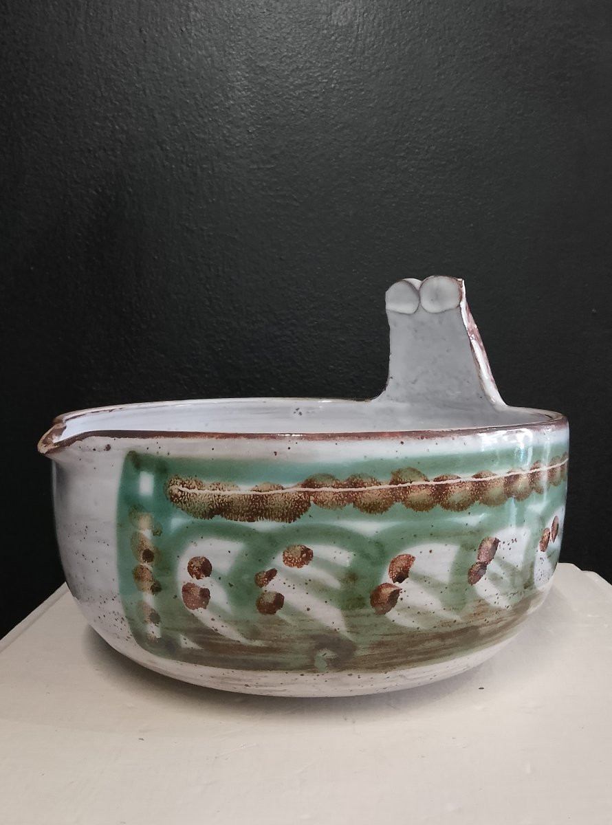 Large Zoomorphic Bowl By Michel Barbier ( Vallauris ).-photo-1