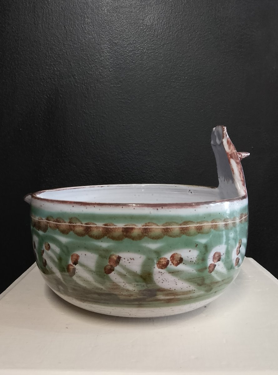 Large Zoomorphic Bowl By Michel Barbier ( Vallauris ).-photo-2