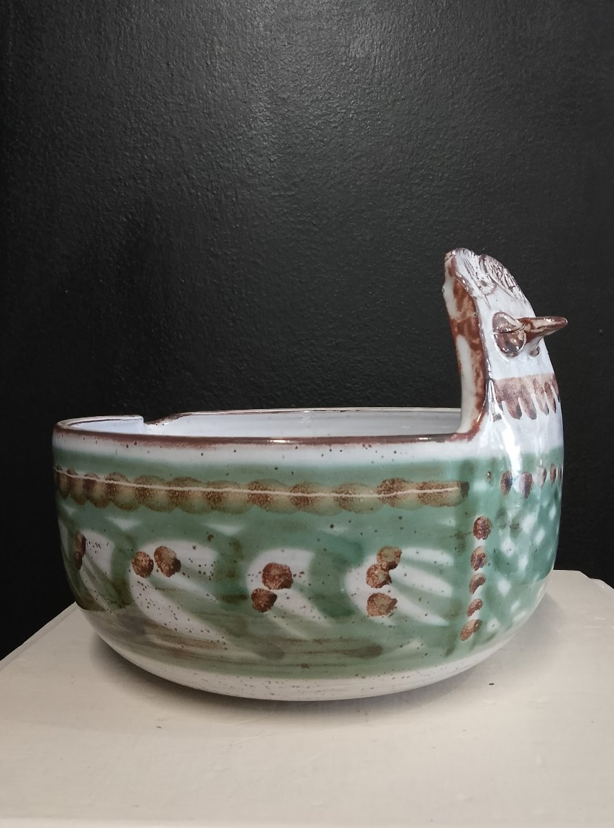 Large Zoomorphic Bowl By Michel Barbier ( Vallauris ).-photo-3