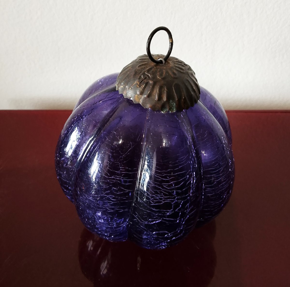 Boule de Noël ancienne en verre givré .-photo-2