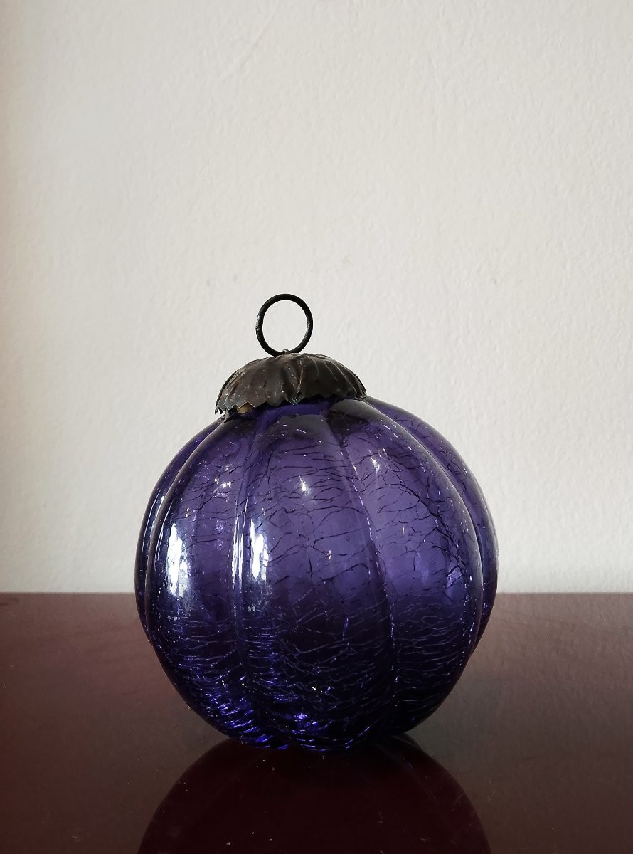 Boule de Noël ancienne en verre givré .-photo-2