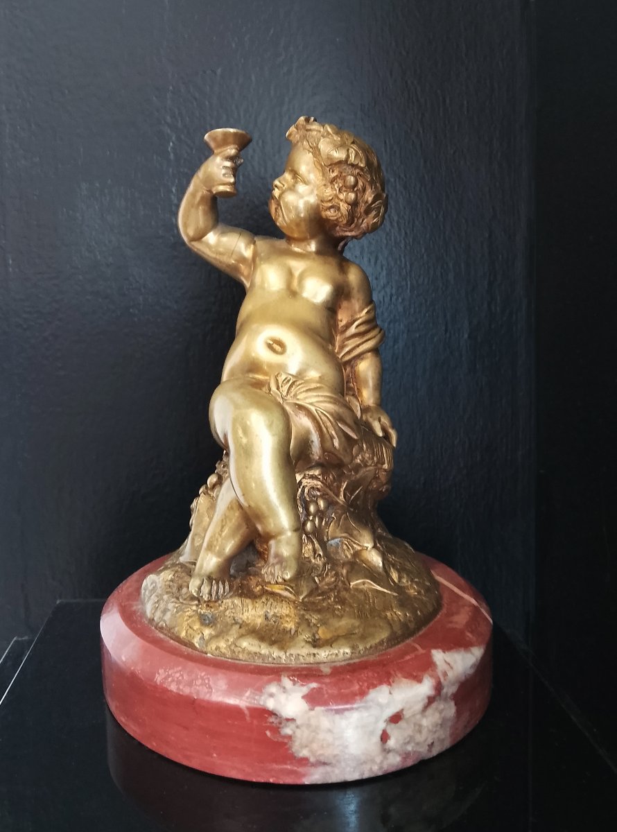 Child Bacchus Holding A Cup. 19th-century Bronze. -photo-2