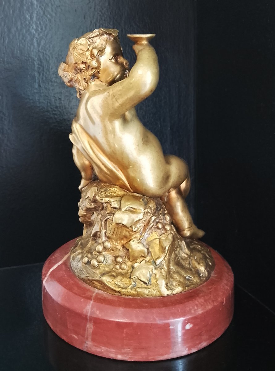 Child Bacchus Holding A Cup. 19th-century Bronze. -photo-3