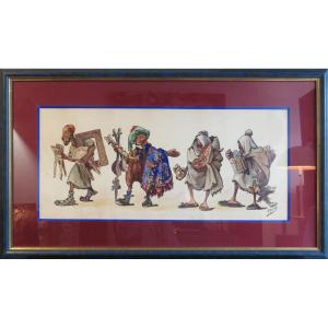 Watercolor Depicting Arab Merchants.