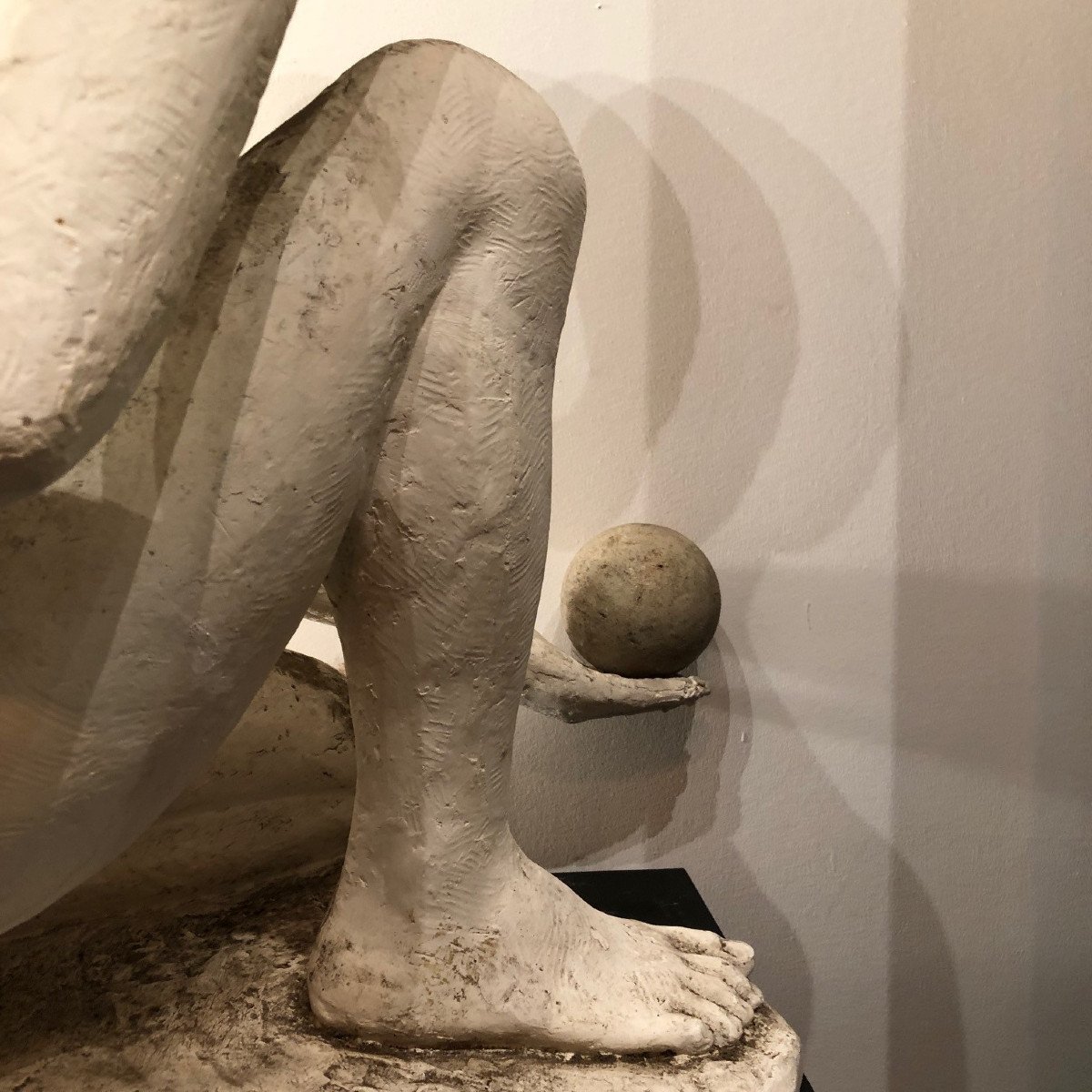 Academic Life-size Plaster Sculpture Of A Kneeling Boy With Outstretched Hand-photo-4