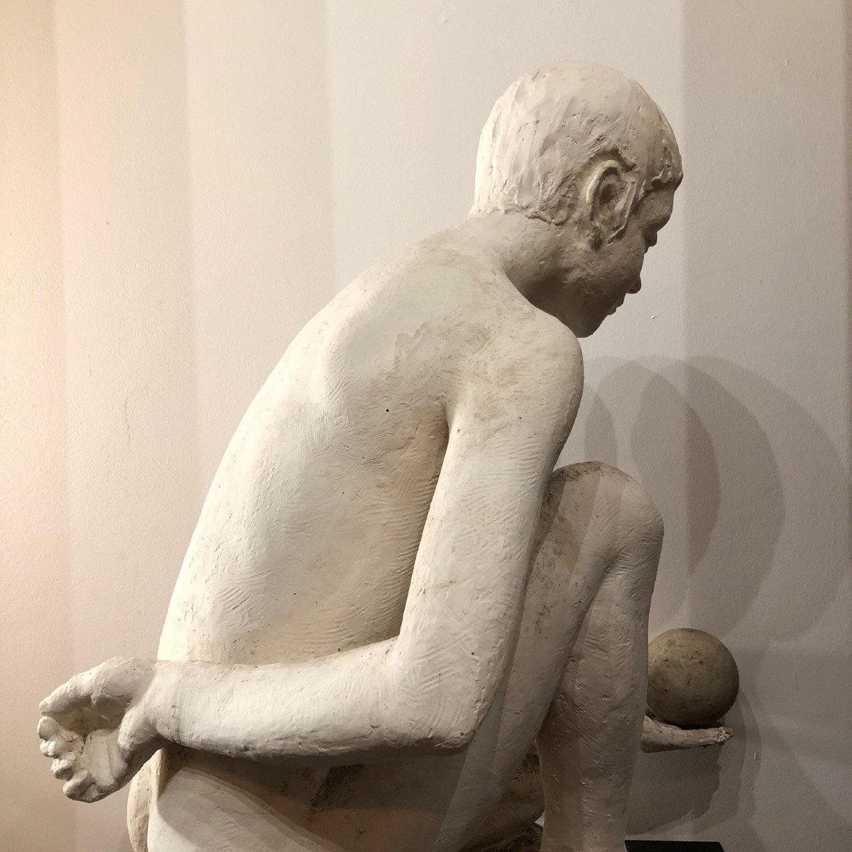 Academic Life-size Plaster Sculpture Of A Kneeling Boy With Outstretched Hand-photo-5