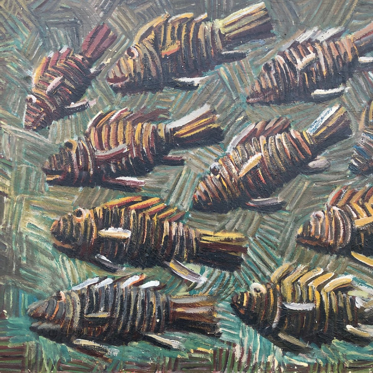 Oil On Canvas By Mwenze Kibwanga (1925-1999), Congolese Painter, Former Belgian Congo-photo-2
