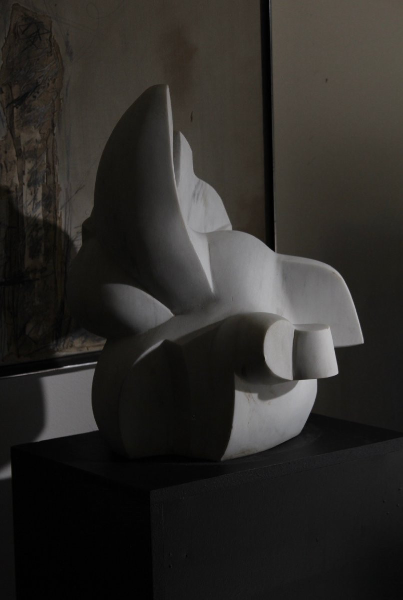 White Carrara Marble Sculpture By Belgian Sculptor Pol Spilliaert (1935-2023)-photo-8