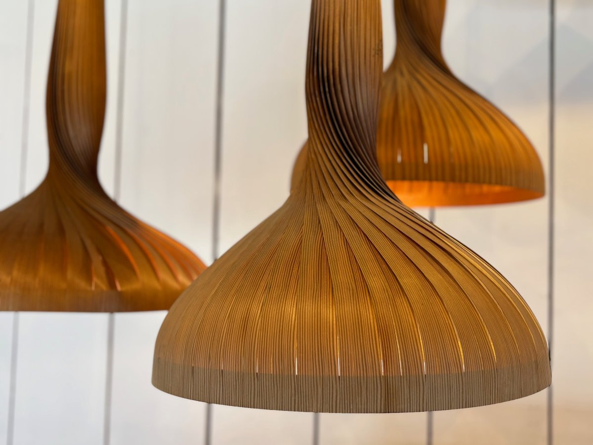 Nine (9) Larch Slat Suspensions By Swedish Designer Hans-agne Jakobsson-photo-3