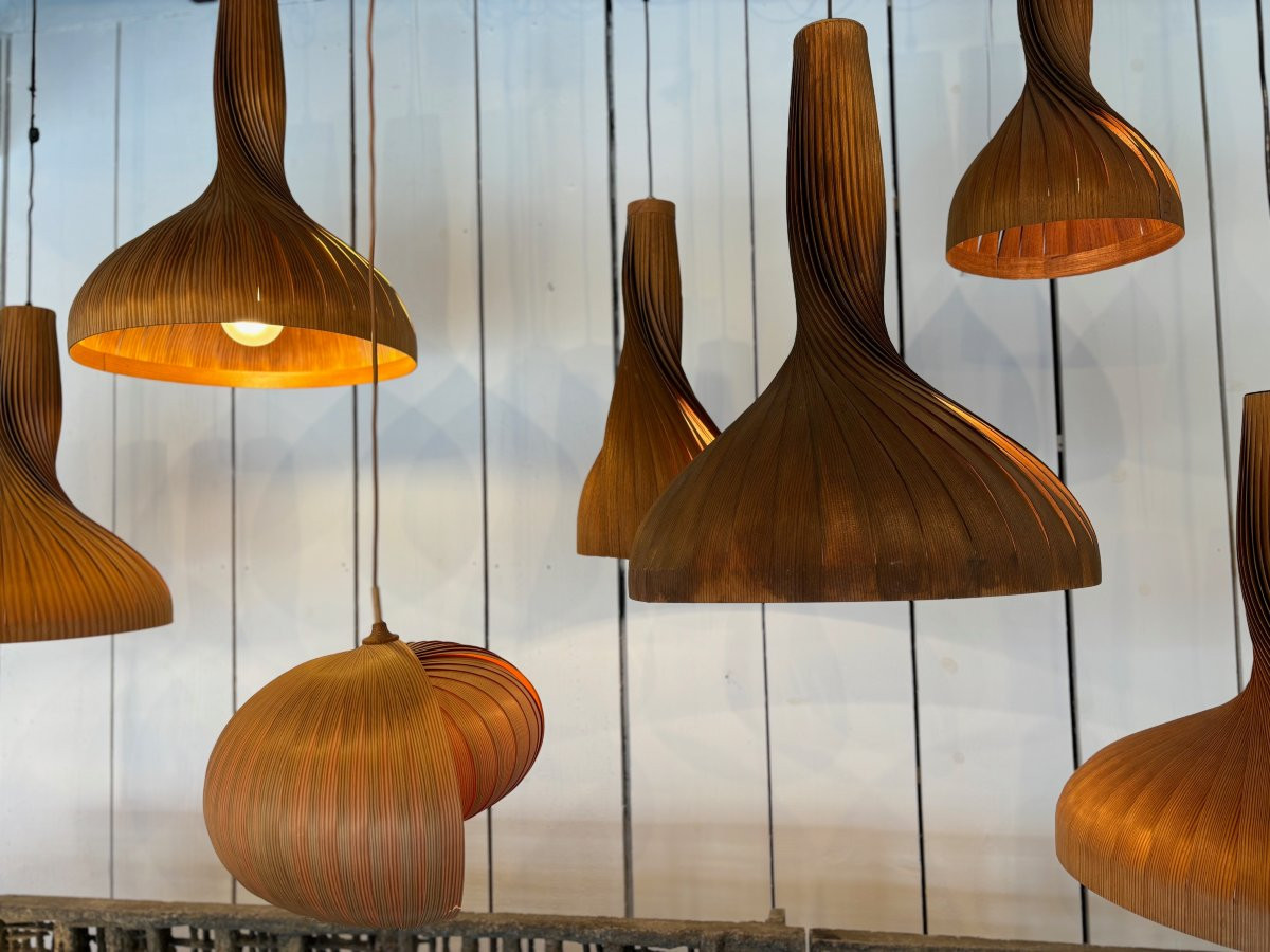 Nine (9) Larch Slat Suspensions By Swedish Designer Hans-agne Jakobsson-photo-3