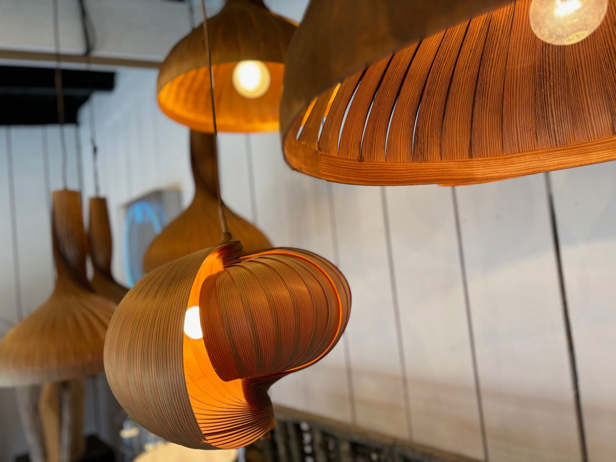 Nine (9) Larch Slat Suspensions By Swedish Designer Hans-agne Jakobsson-photo-4