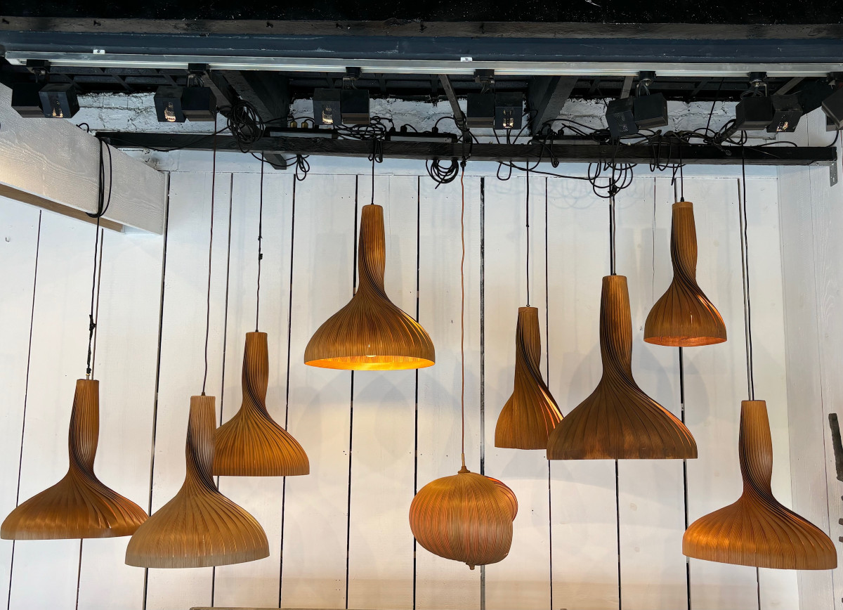 Nine (9) Larch Slat Suspensions By Swedish Designer Hans-agne Jakobsson