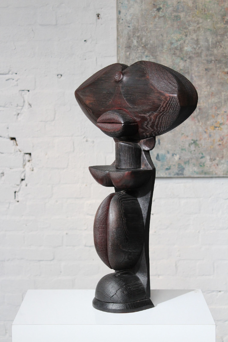Burnt Wood Totem Sculpture By Belgian Sculptor Jacky De Mayer-photo-2
