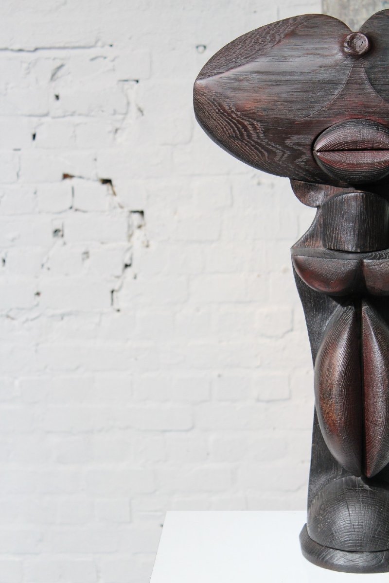 Burnt Wood Totem Sculpture By Belgian Sculptor Jacky De Mayer-photo-4