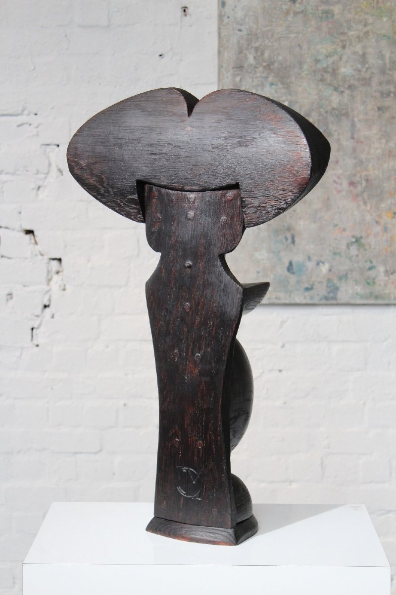 Burnt Wood Totem Sculpture By Belgian Sculptor Jacky De Mayer-photo-5