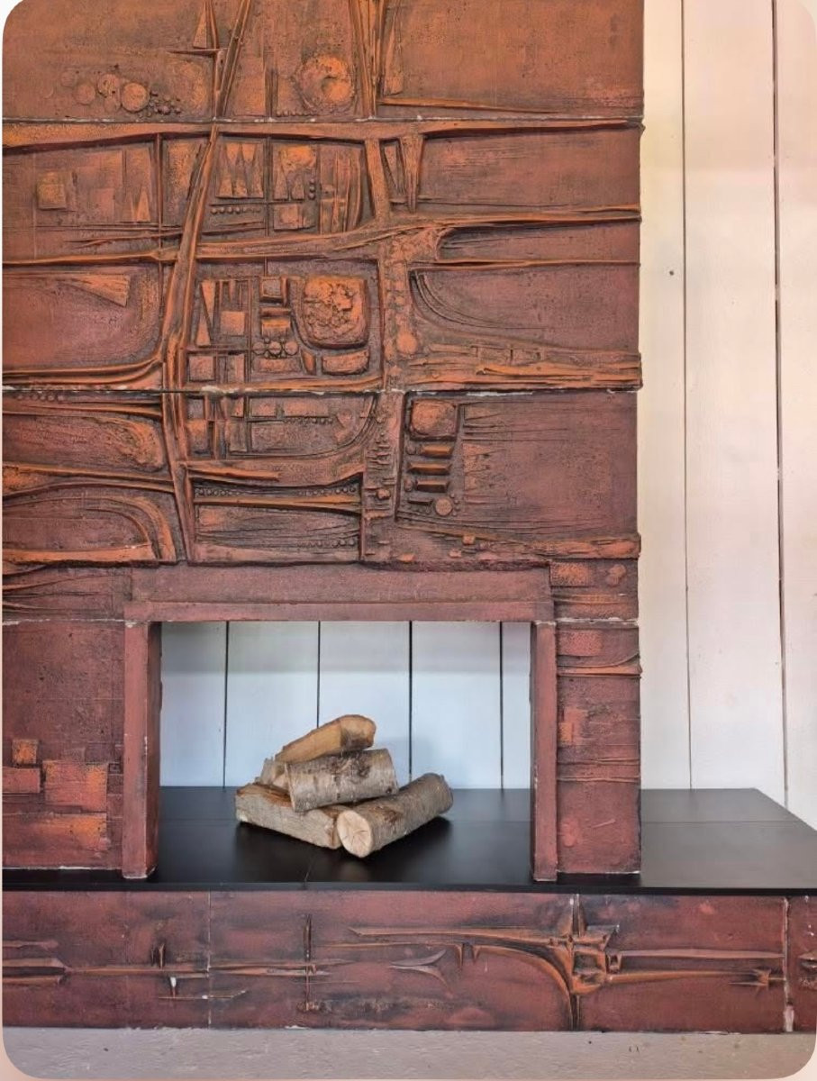 cheminée en ciment émaillé par Rogier Vandeweghe pour Amphora , signé , vers 1979-photo-2