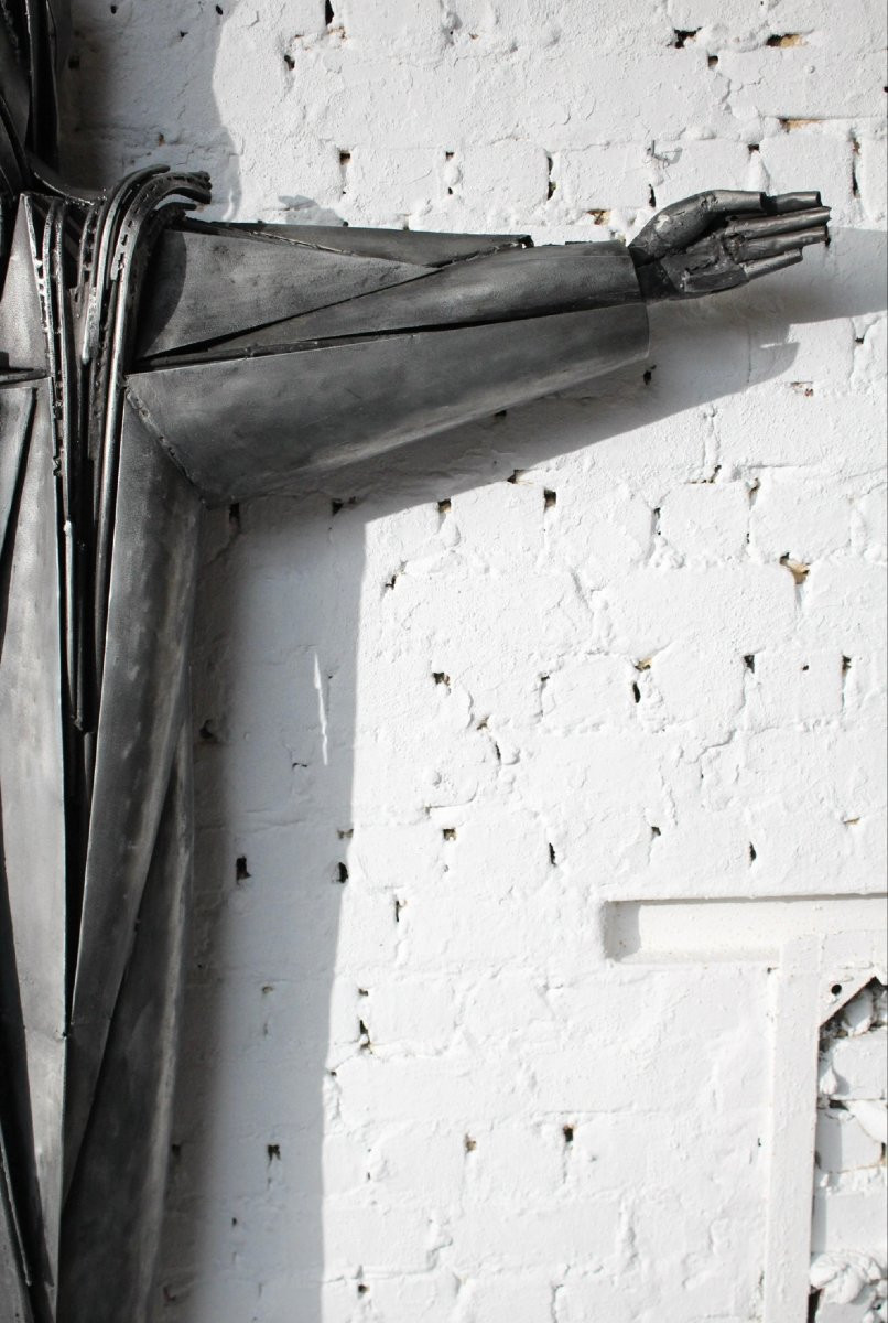 Christ (height 160 Cm) By The Belgian Sculptor Roger Bonduel (1930-2019) In Welded Steel -photo-2