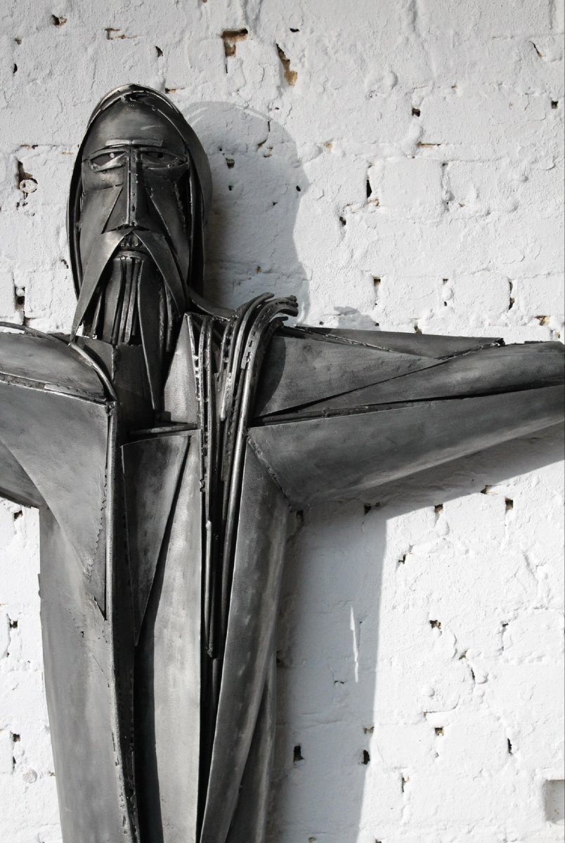 Christ (height 160 Cm) By The Belgian Sculptor Roger Bonduel (1930-2019) In Welded Steel -photo-3