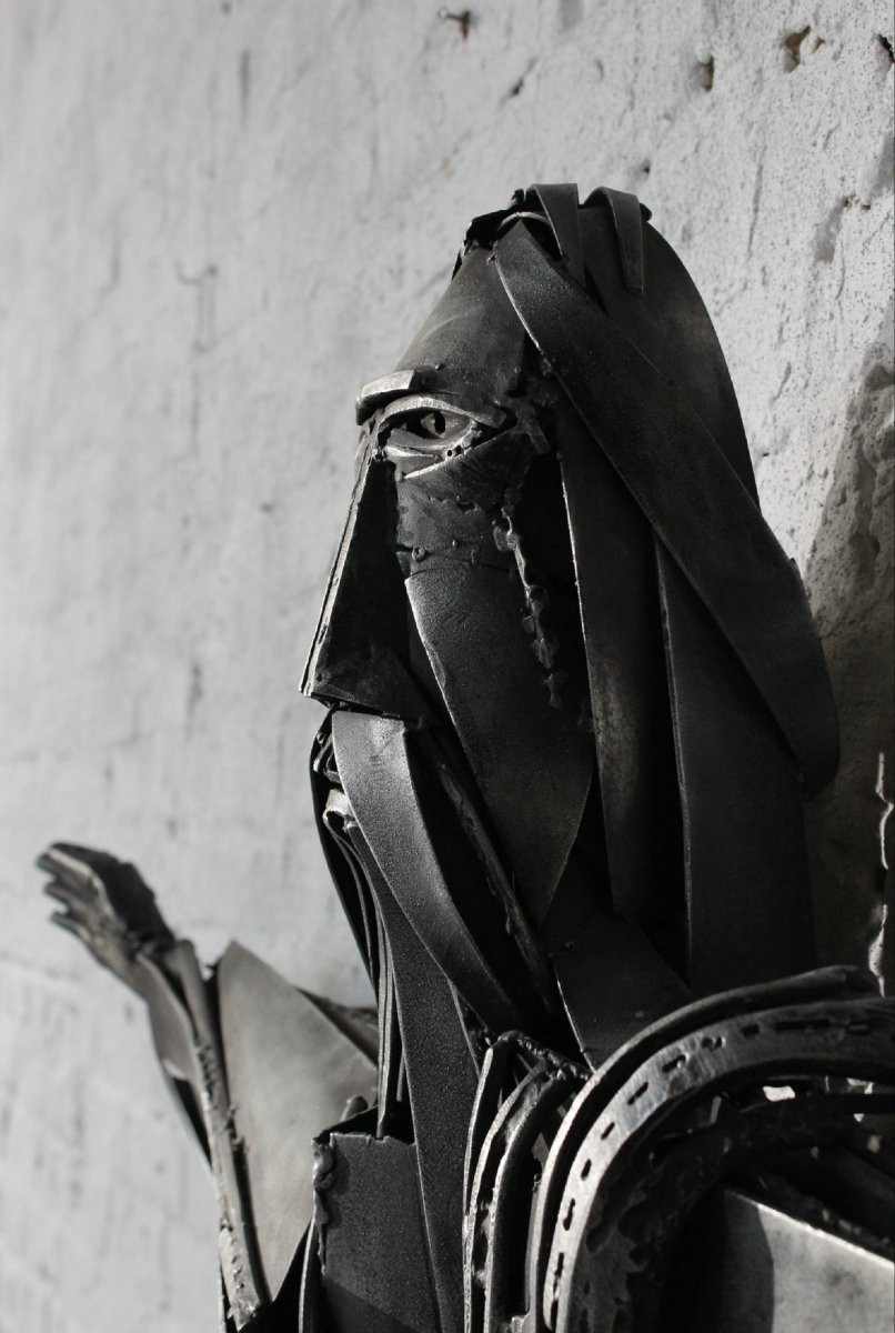 Christ (height 160 Cm) By The Belgian Sculptor Roger Bonduel (1930-2019) In Welded Steel -photo-4