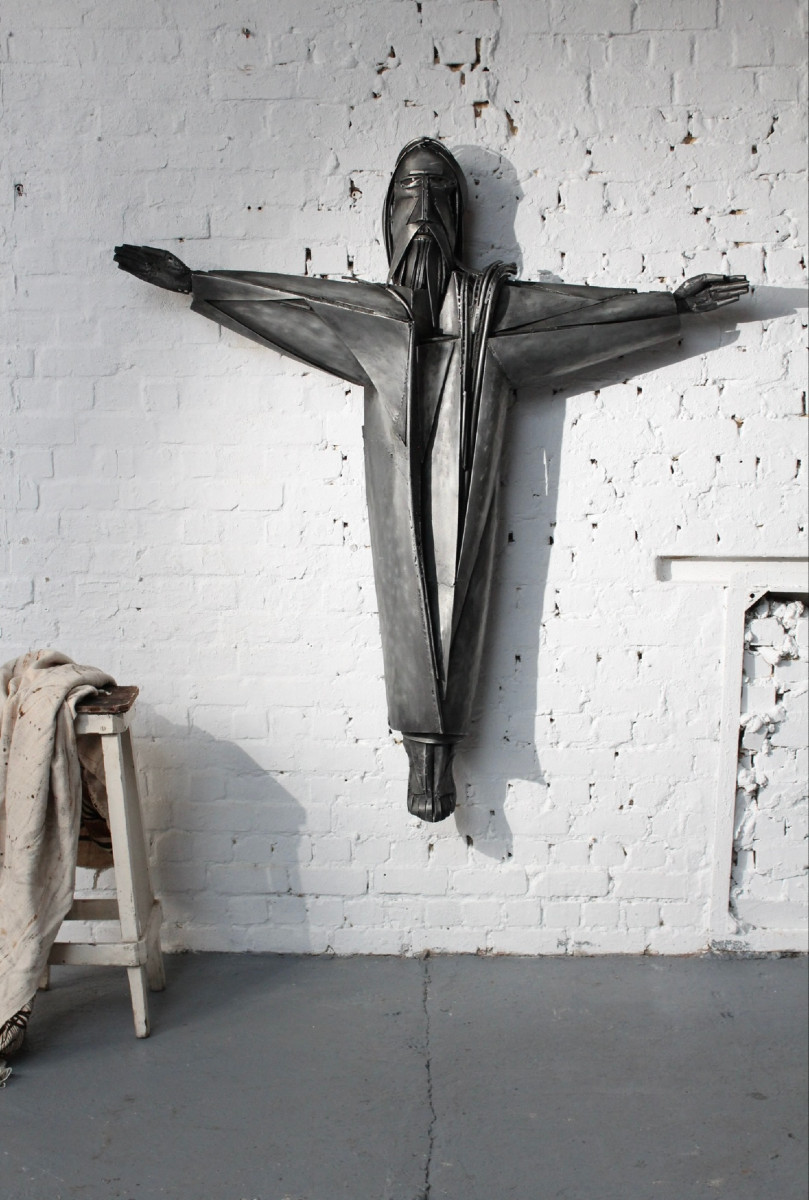 Christ (height 160 Cm) By The Belgian Sculptor Roger Bonduel (1930-2019) In Welded Steel 