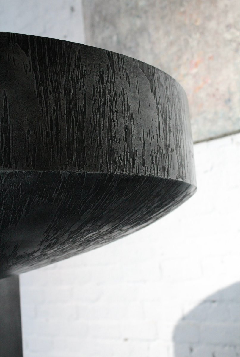 Console Table By Belgian Sculptor Roger Bonduel (1930-2019) In Acid-etched Steel And Patina-photo-5