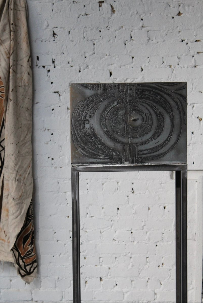 Cabinet Bar By The Belgian Sculptor Roger Bonduel (1930-2019) In Acid-etched And Patinated Steel-photo-2