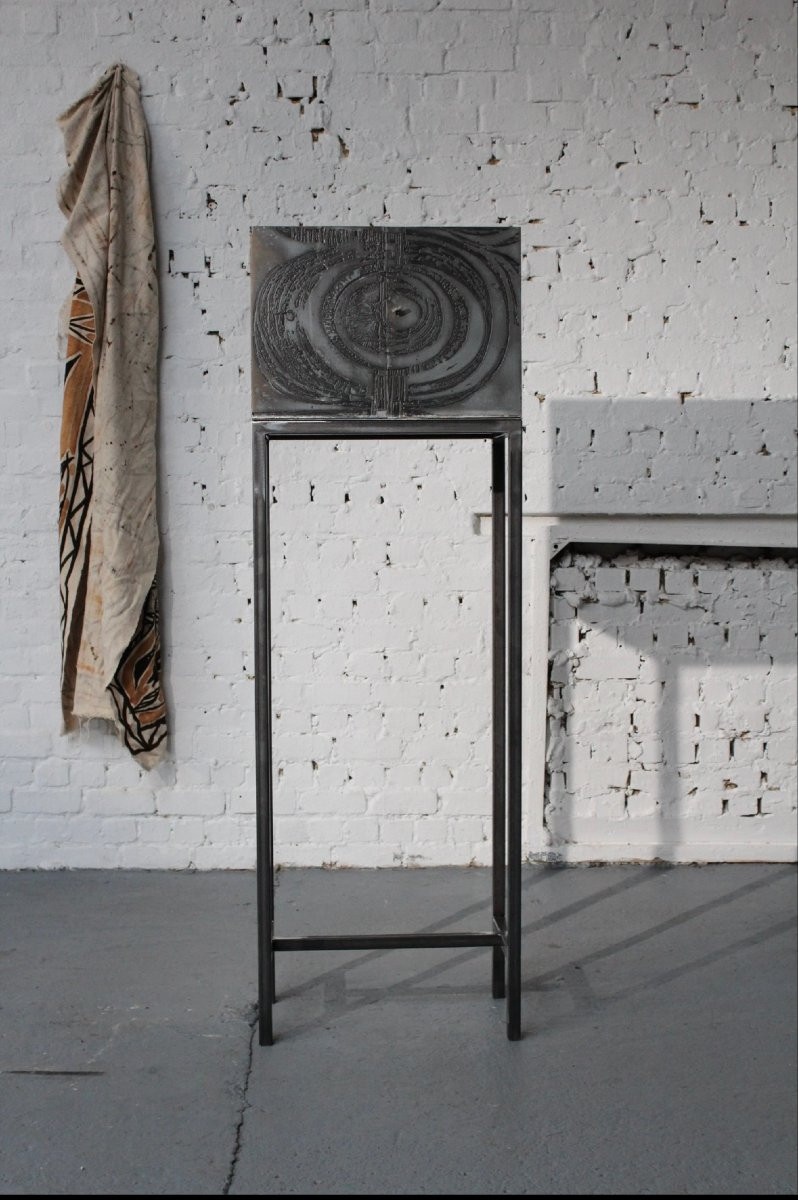 Cabinet Bar By The Belgian Sculptor Roger Bonduel (1930-2019) In Acid-etched And Patinated Steel-photo-3