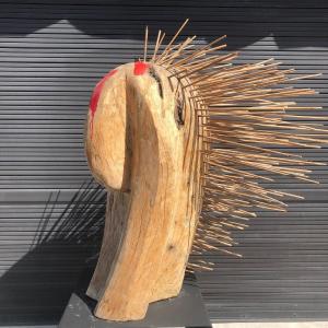 Large Brutalist Wooden Sculpture Representing A Porcupine, By Roland Lavianne (1948-2022)