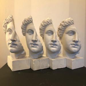 fragments de tête d’Alexandre le Grand , sculptures en plâtre en quatre(4) exemplaires