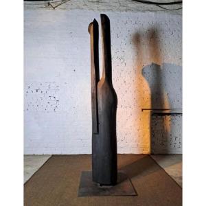 Sculpture En Bois Abstraite Et De Forme Libre De Roland Lavianne (1948-2022)