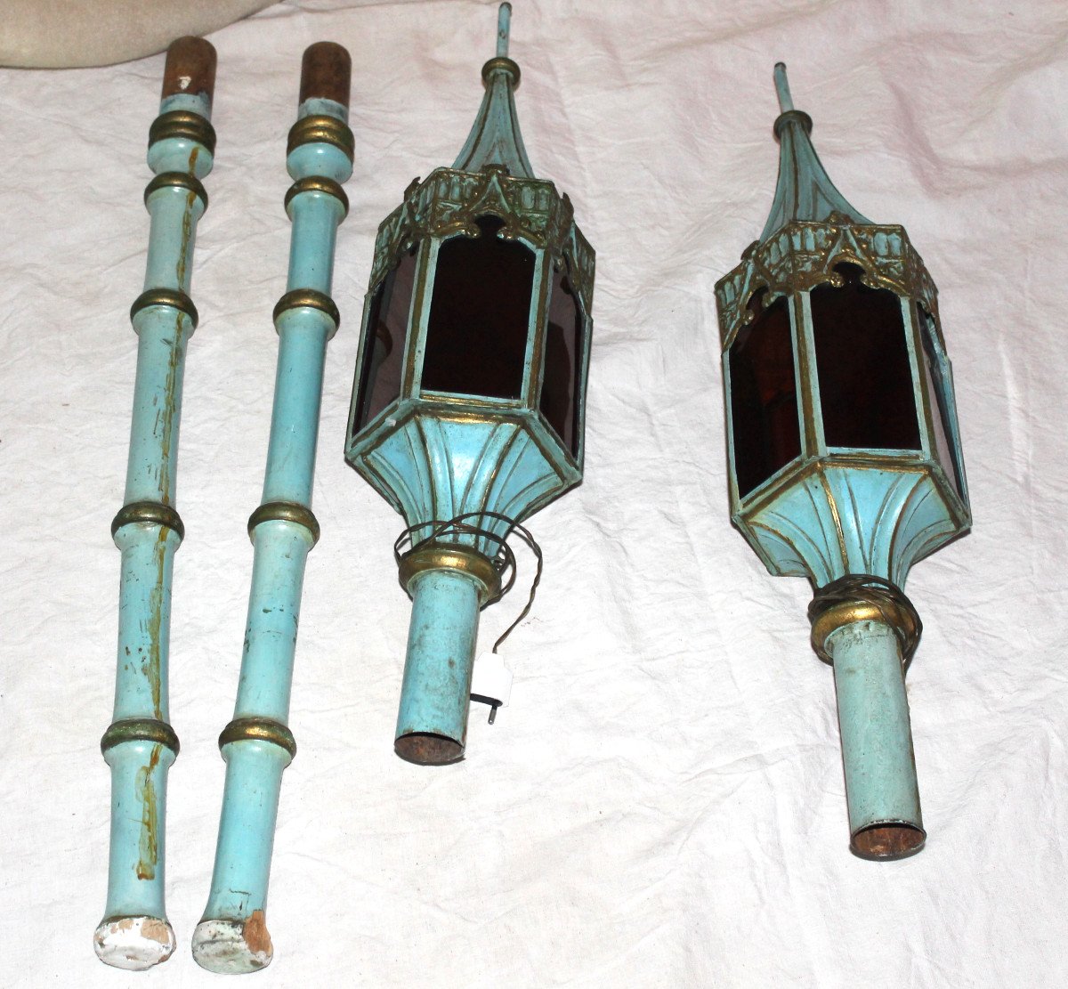 Paire de lanternes de procession dans le goût de Venise époque 19ème style gothique-photo-4